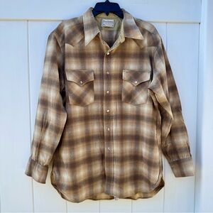 Vintage Pendleton Canyon High Grade Western Wear Pearl Snap Wool Shirt XL Brown